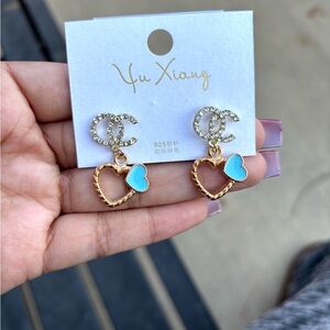 5/$25 Deal! Gold and Blue Heart Earrings